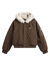 Retro Fur Hooded Fleece Bomber Jacket Winter Street Style - 10310