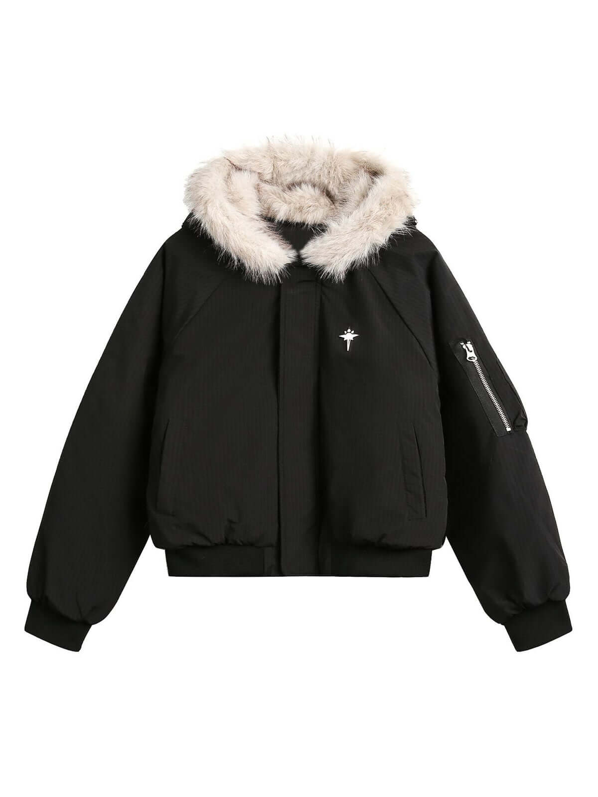 Retro Fur Hooded Fleece Bomber Jacket Winter Street Style - 10310