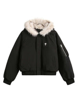 Retro Fur Hooded Fleece Bomber Jacket Winter Street Style - 10310