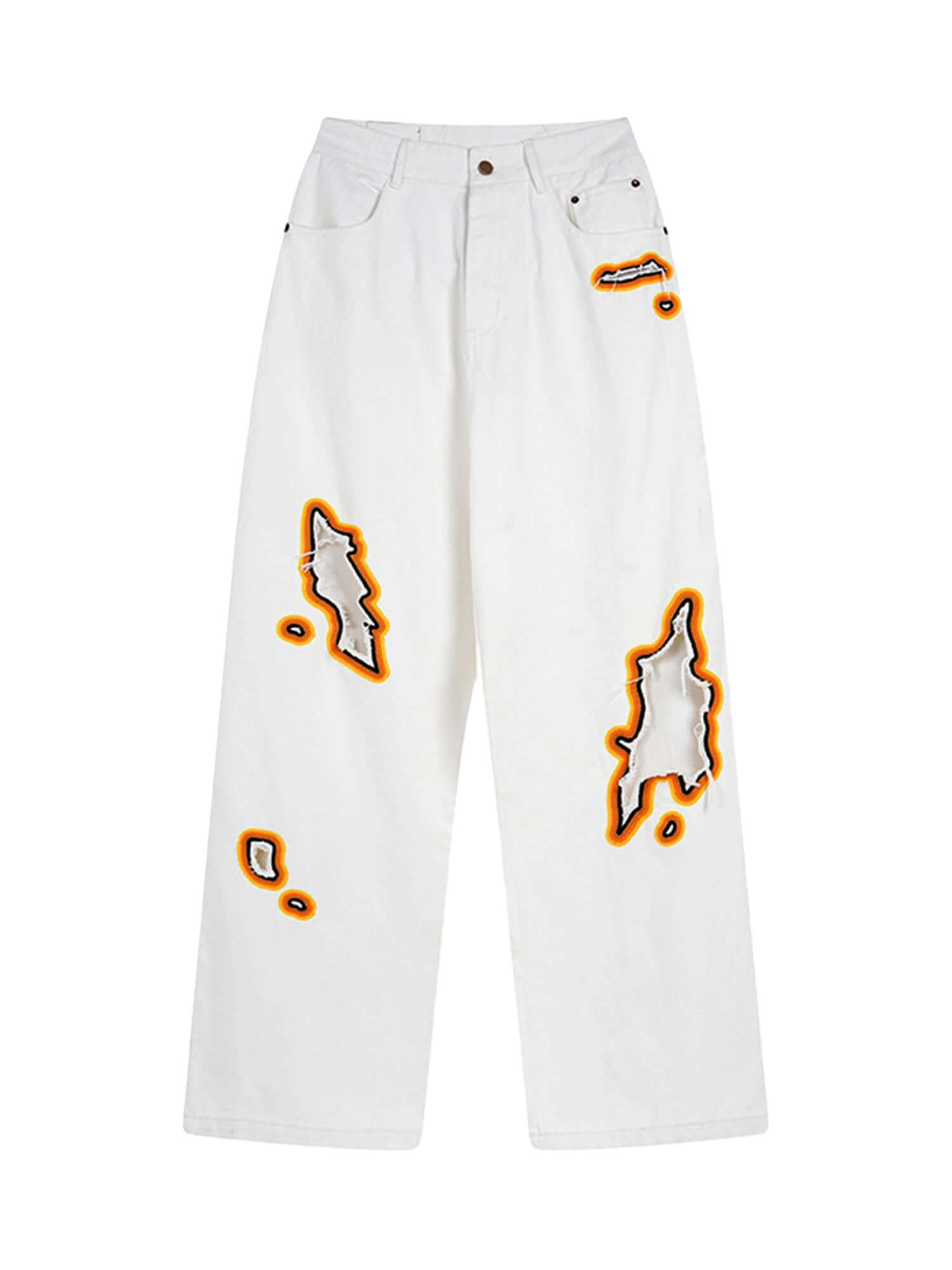 Street Flame Towel Embroidered Jeans Streetwear