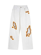 Street Flame Towel Embroidered Jeans Streetwear