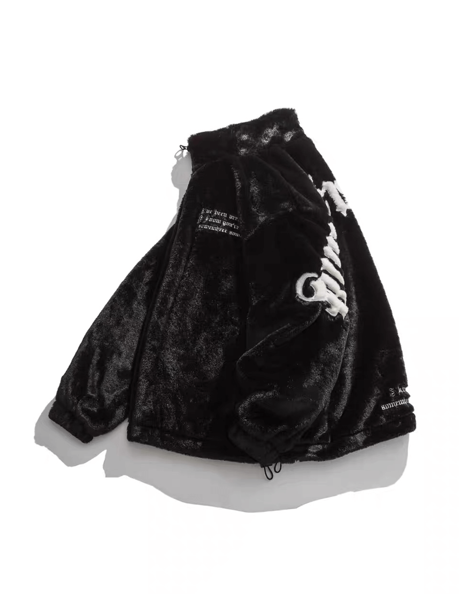 Make a bold impression with the Street Letter Embroidered Fleece Jacket. Crafted from ultra-soft faux fur, this oversized winter essential combines warmth, comfort, and eye-catching streetwear design. The jacket features bold embroidered text across the b