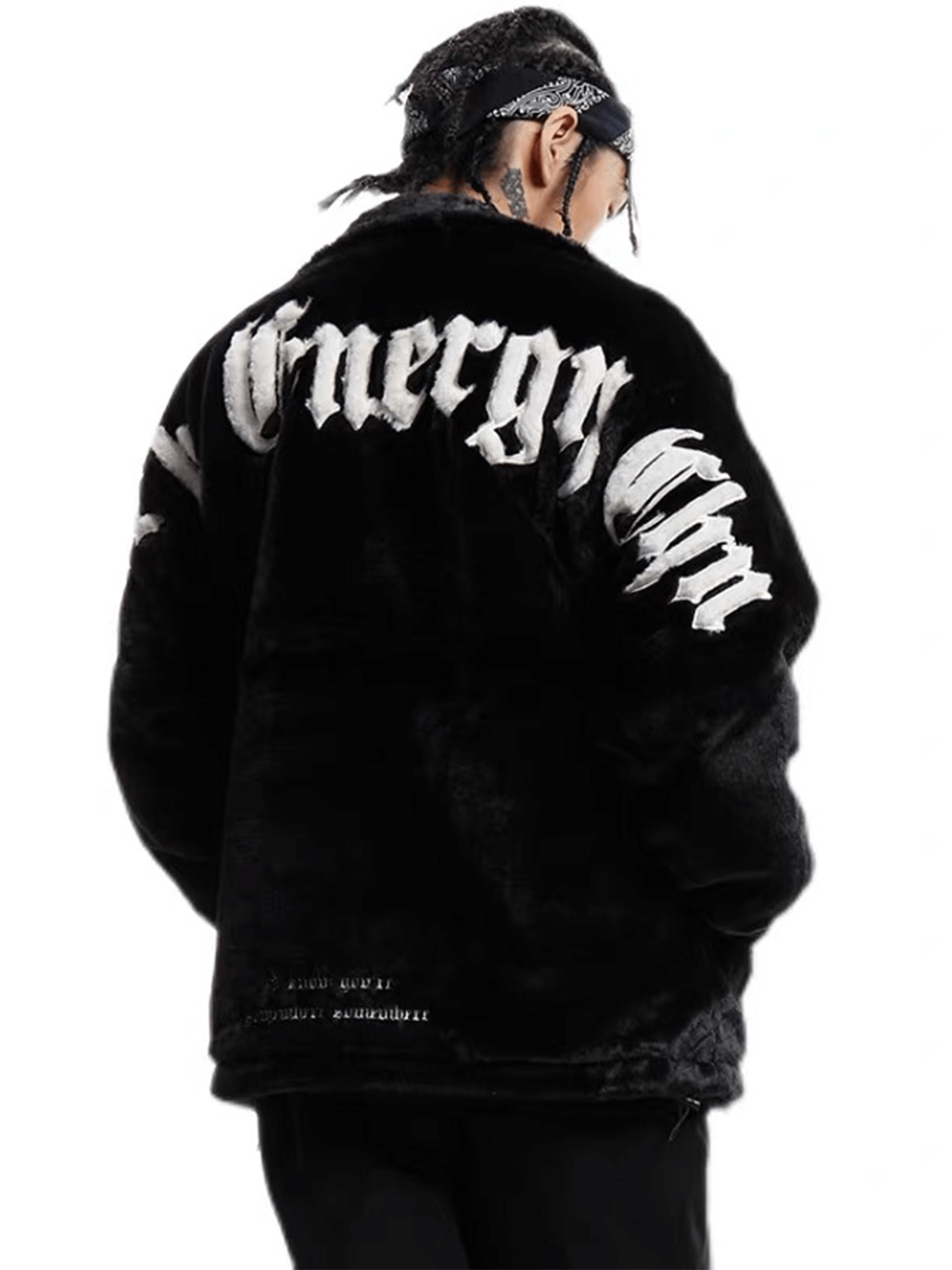 Make a bold impression with the Street Letter Embroidered Fleece Jacket. Crafted from ultra-soft faux fur, this oversized winter essential combines warmth, comfort, and eye-catching streetwear design. The jacket features bold embroidered text across the b