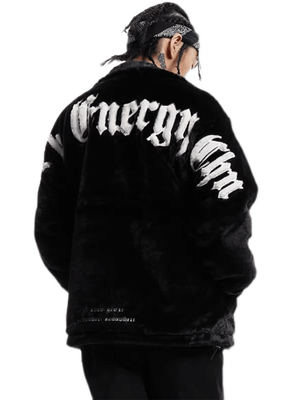Make a bold impression with the Street Letter Embroidered Fleece Jacket. Crafted from ultra-soft faux fur, this oversized winter essential combines warmth, comfort, and eye-catching streetwear design. The jacket features bold embroidered text across the b