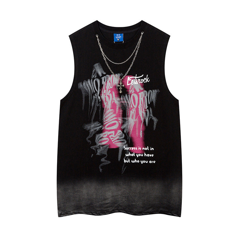 Street Necklace Graffiti Spray Painted Vest Streetwear