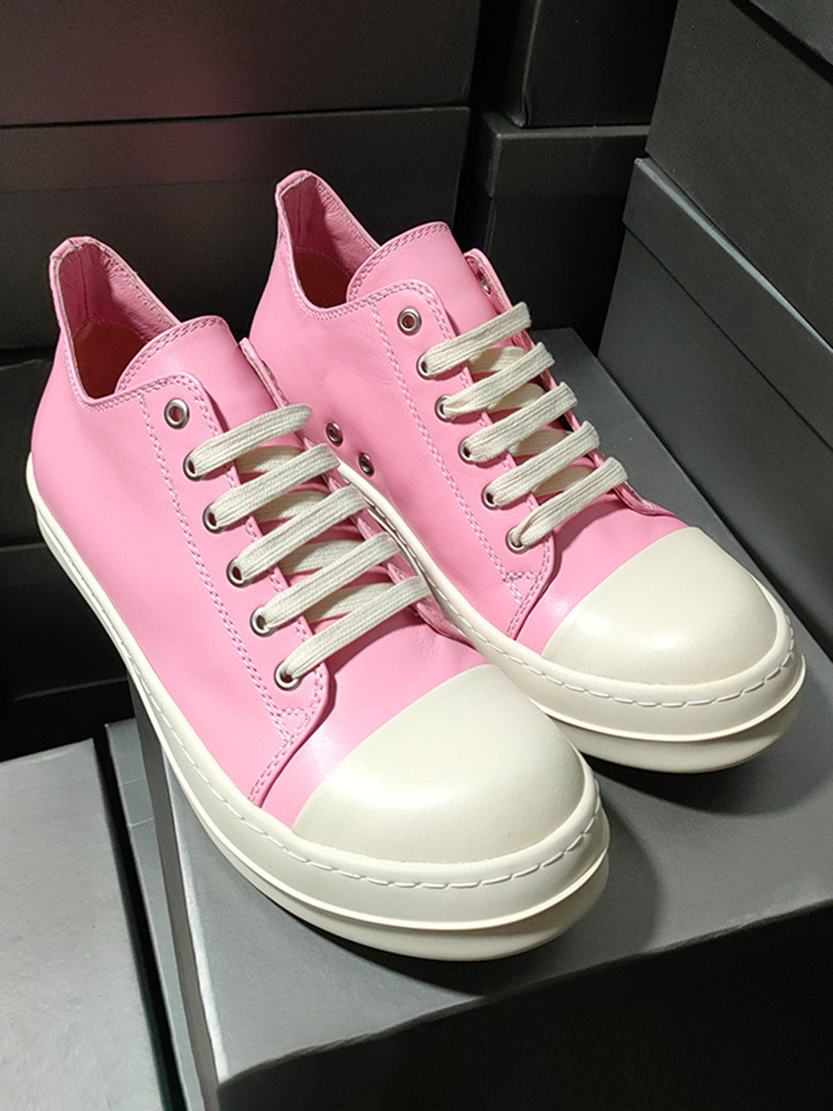 Street Pink Leather Low Top Sneakers Streetwear