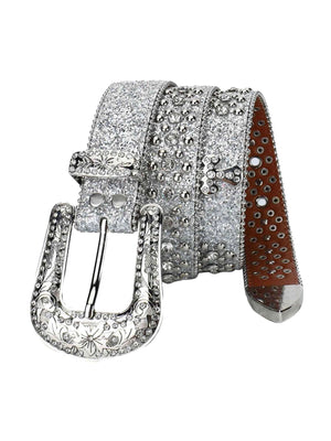 Add bold sparkle to your look with the Studded Rhinestone Belt — a luxe accessory designed to turn heads. Crafted from durable genuine leather, this belt features detailed stitching, an ornate rhinestone-encrusted buckle, and shimmering studs throughout.