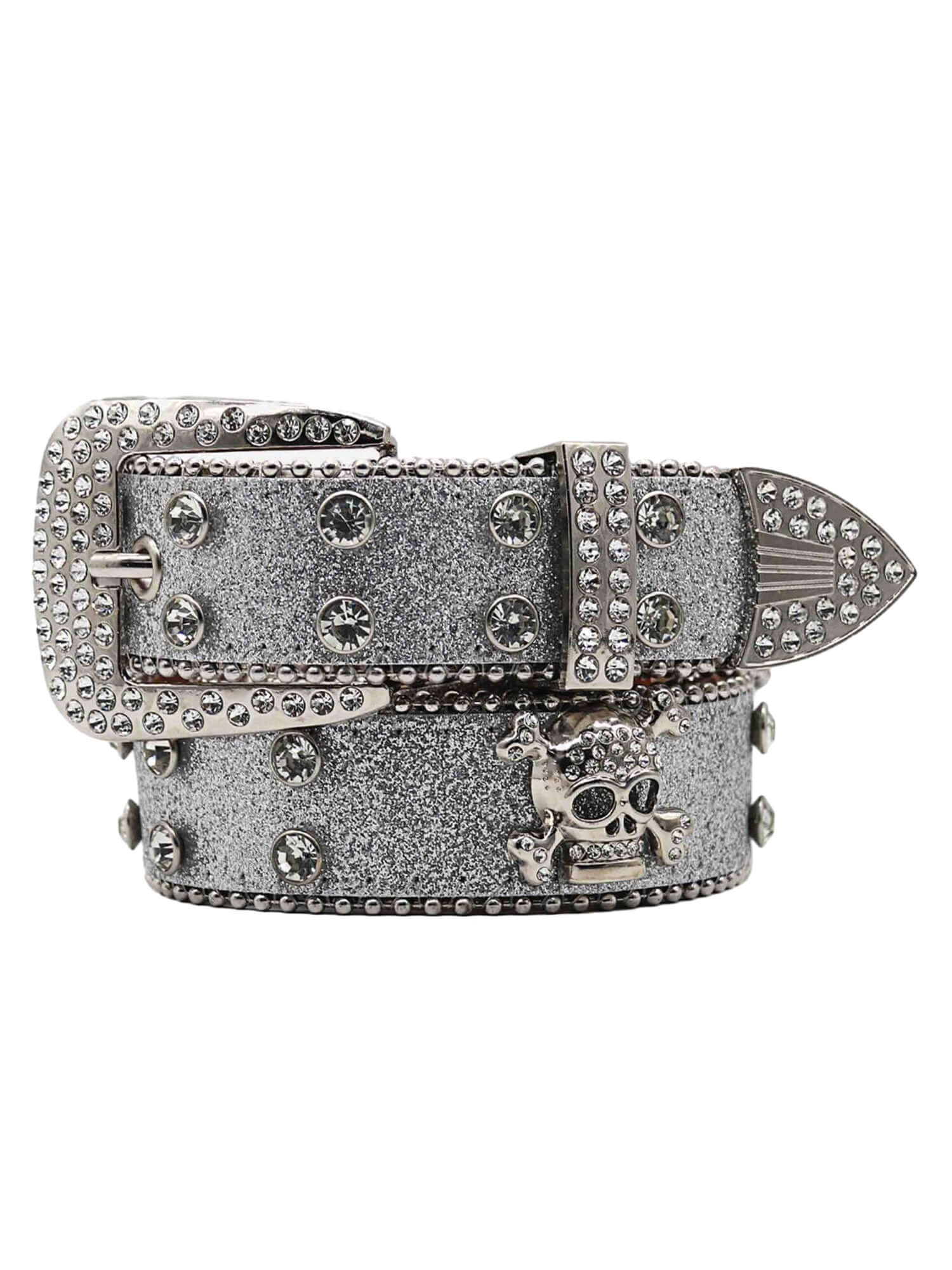 Add bold sparkle to your look with the Studded Rhinestone Belt — a luxe accessory designed to turn heads. Crafted from durable genuine leather, this belt features detailed stitching, an ornate rhinestone-encrusted buckle, and shimmering studs throughout.
