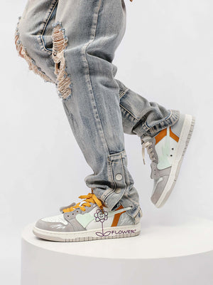 Step up your streetwear game with the Sunflower Hip-Hop Skate Shoes — where bold design meets ultimate comfort. Crafted from premium leather and suede, these sneakers feature a unique zipper closure for easy wear, reflective details for added flair, and s