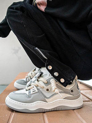 Stay active and stylish with The Niche Thick Bottom Hundred With Board Shoes — a perfect fusion of functionality and modern design. Crafted from breathable mesh and durable synthetic leather, these sneakers feature easy-to-adjust velcro straps for a secur