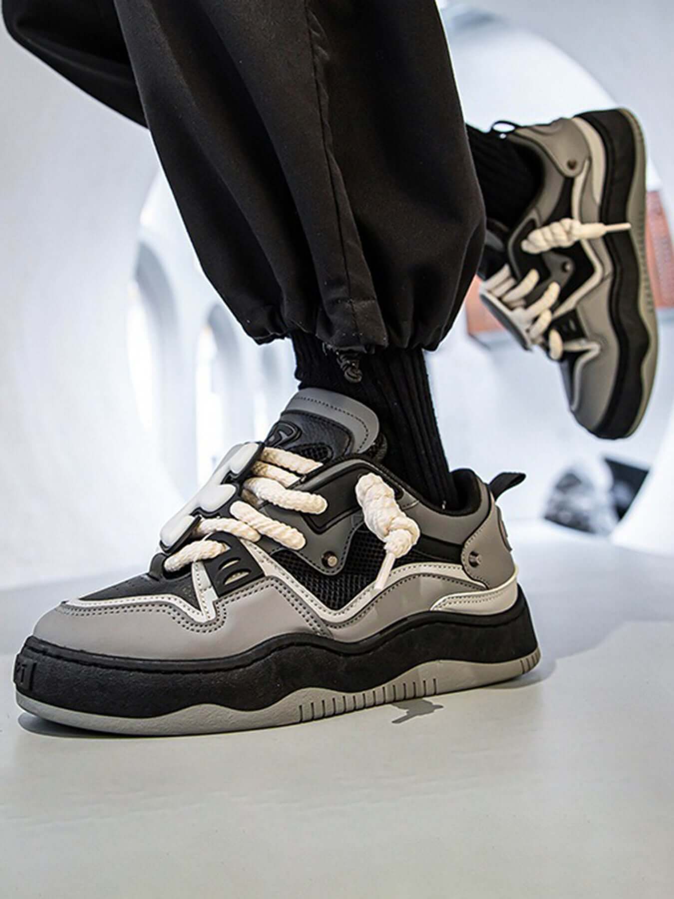 Stay active and stylish with The Niche Thick Bottom Hundred With Board Shoes — a perfect fusion of functionality and modern design. Crafted from breathable mesh and durable synthetic leather, these sneakers feature easy-to-adjust velcro straps for a secur