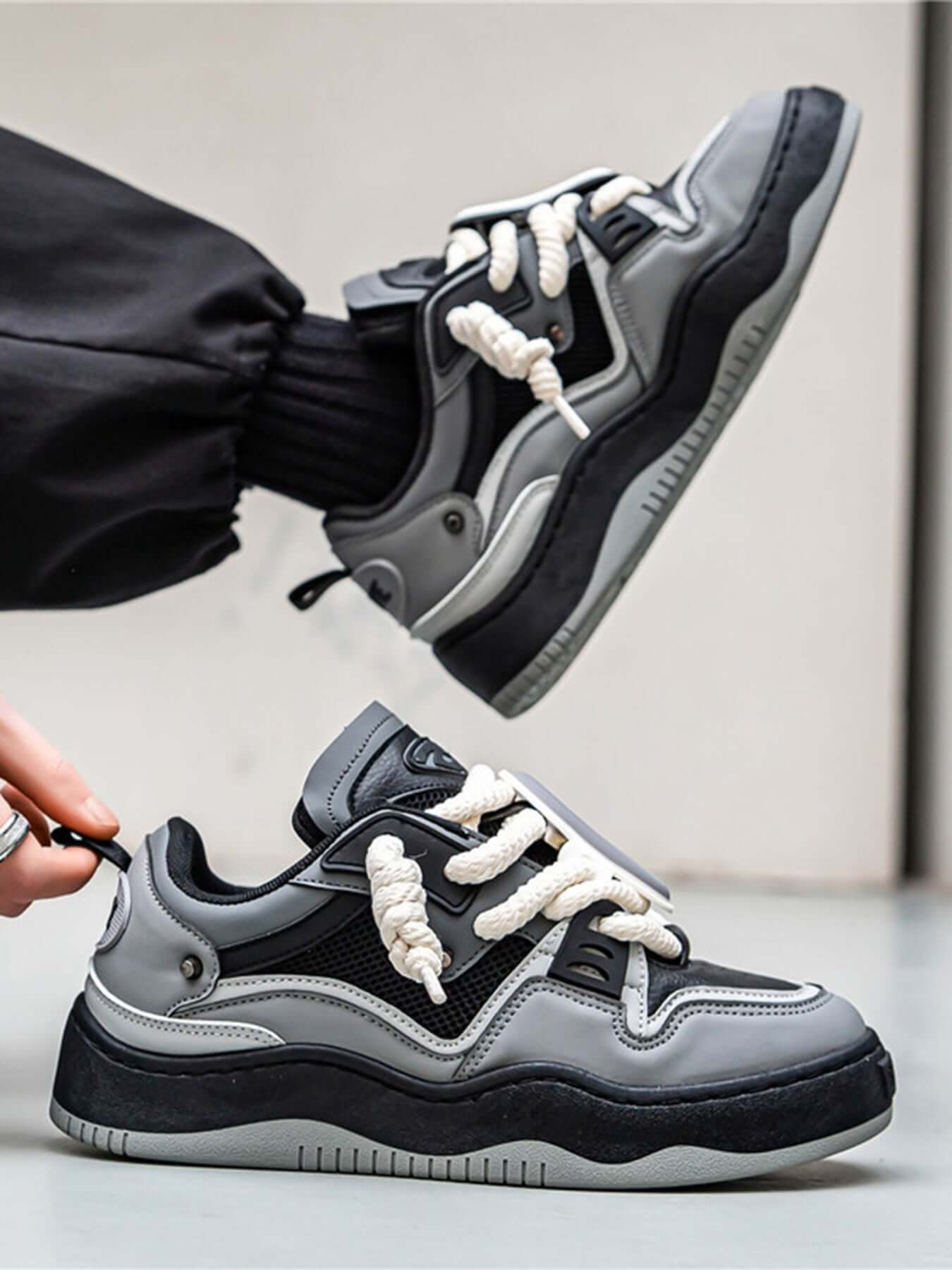 Stay active and stylish with The Niche Thick Bottom Hundred With Board Shoes — a perfect fusion of functionality and modern design. Crafted from breathable mesh and durable synthetic leather, these sneakers feature easy-to-adjust velcro straps for a secur