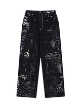 American Graffiti Letter Print Jeans Streetwear