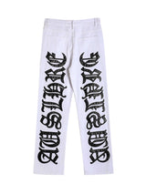 Burning Text Embroidered Letters Jeans Streetwear