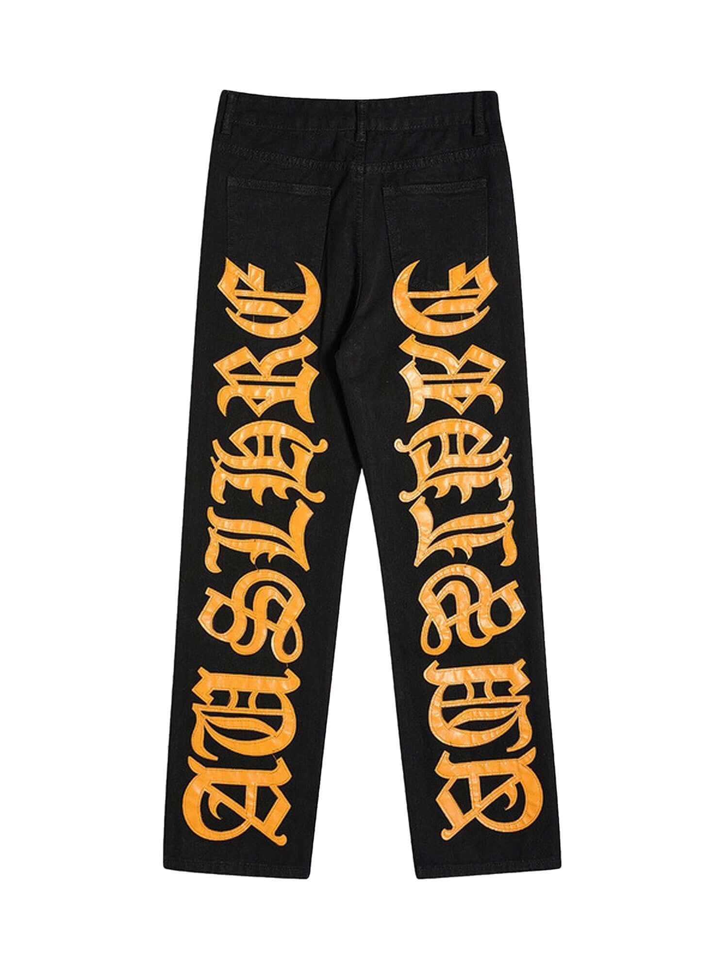 Burning Text Embroidered Letters Jeans Streetwear
