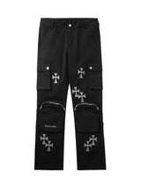 Cross Printed Multi Pocket Casual Pants Streetwear