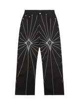 Heavy Spider Web Embroidered Topstitch Jeans Streetwear