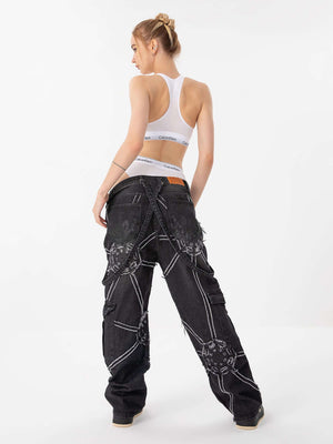 Thesupermade High Street Hip-Hop Spider Web Denim Pants-1512 Xokool ®
