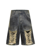 High Street Washed Distressed Denim Shorts Streetwear