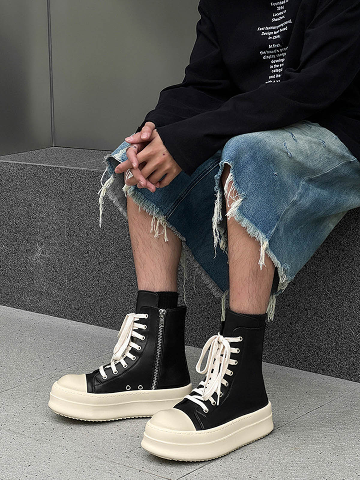 High top Side Zipper Platform Sneakers Streetwear