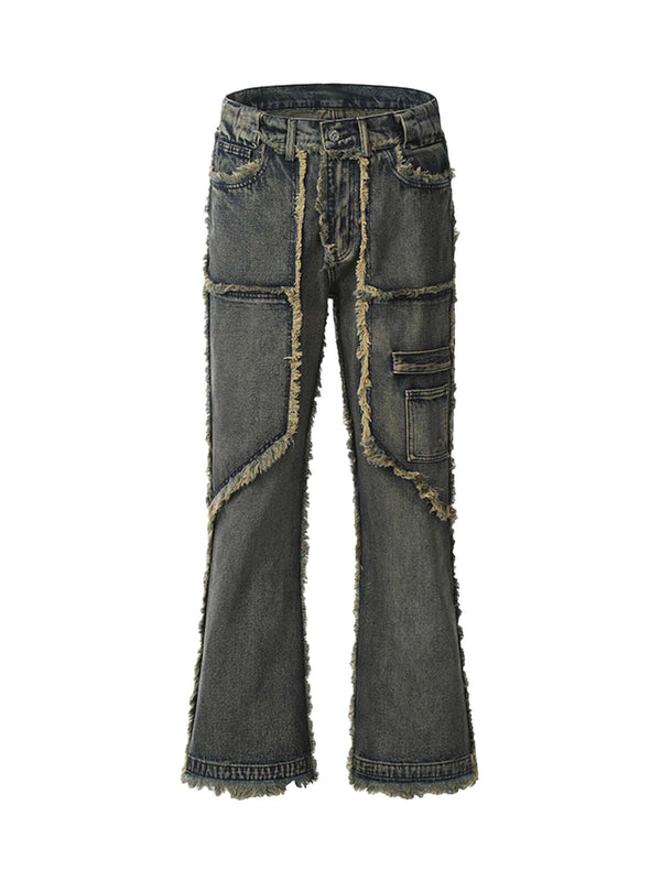Old Raw Hem Straight Leg Micro Flare Jeans Streetwear