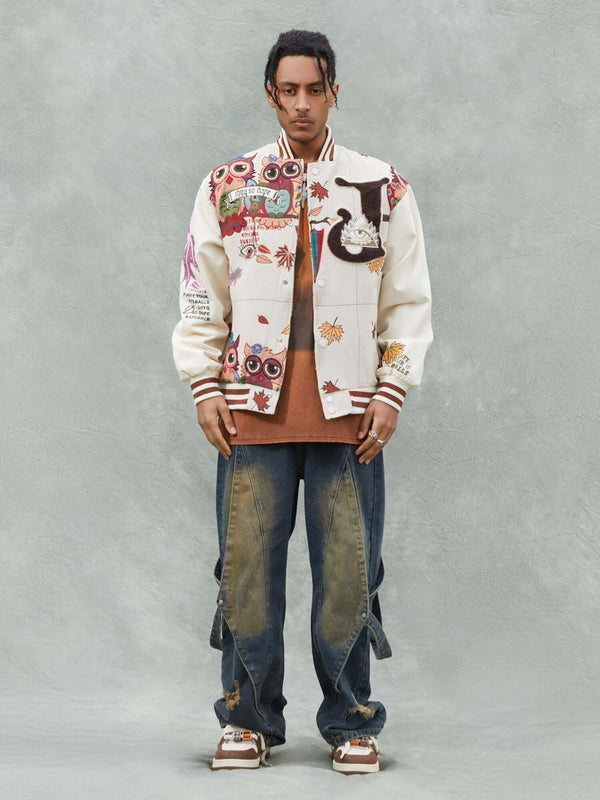 Owl Patch Embroidered Baseball Jersey Streetwear