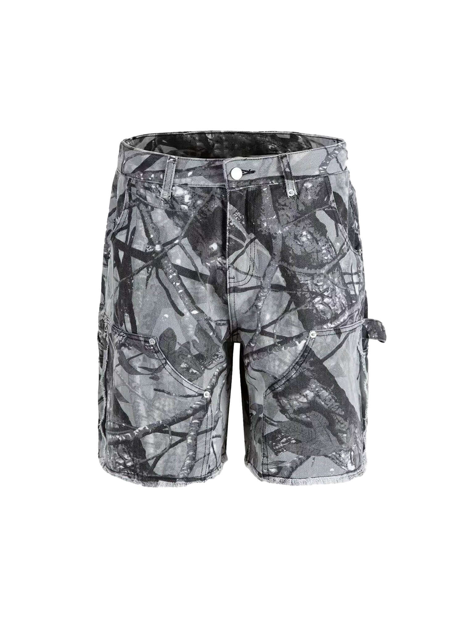 Retro Distressed Camouflage Workwear Hip Hop Shorts Streetwear