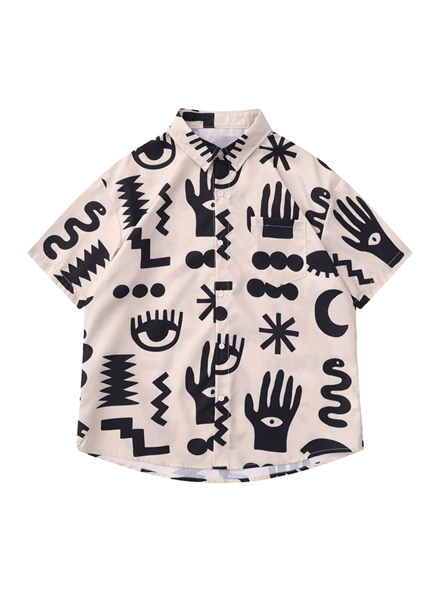 Vintage Full Print Lapel Short Sleeve Shirt Streetwear