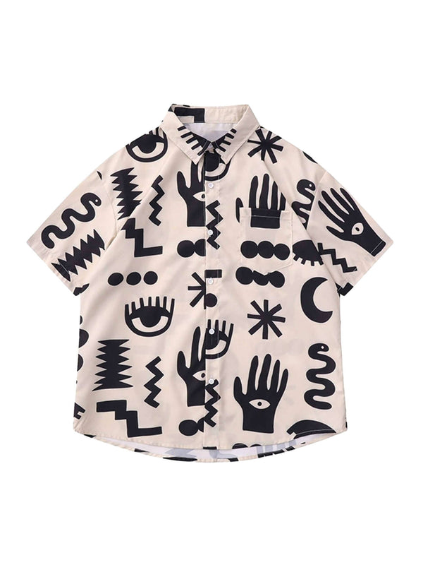 Vintage Full Print Lapel Short Sleeve Shirt Streetwear
