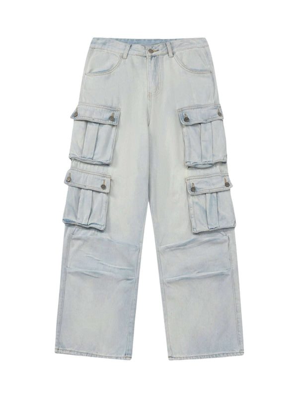 Vintage Washed Multi pocket Work Jeans Streetwear