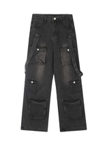 Vintage Washed Web Rivets Hip Hop Jeans Streetwear