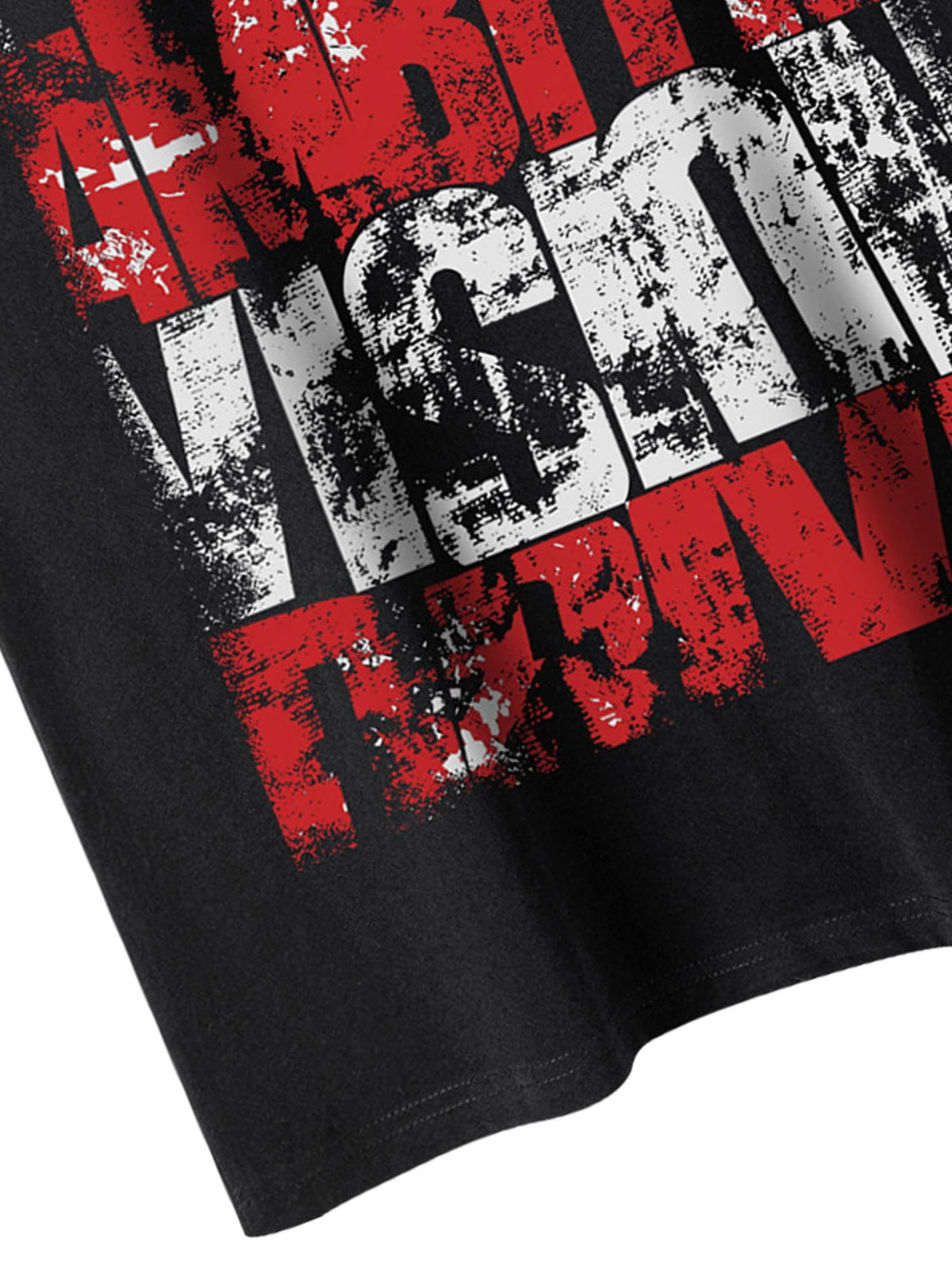 Camiseta sin mangas desgastada con estampado de palabra motivacional – detalle del estampado en el dobladillo | XoKool