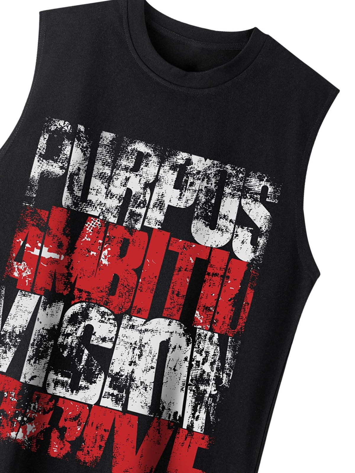 Camiseta sin mangas con palabra motivacional – Negro, vista frontal en ángulo | XoKool