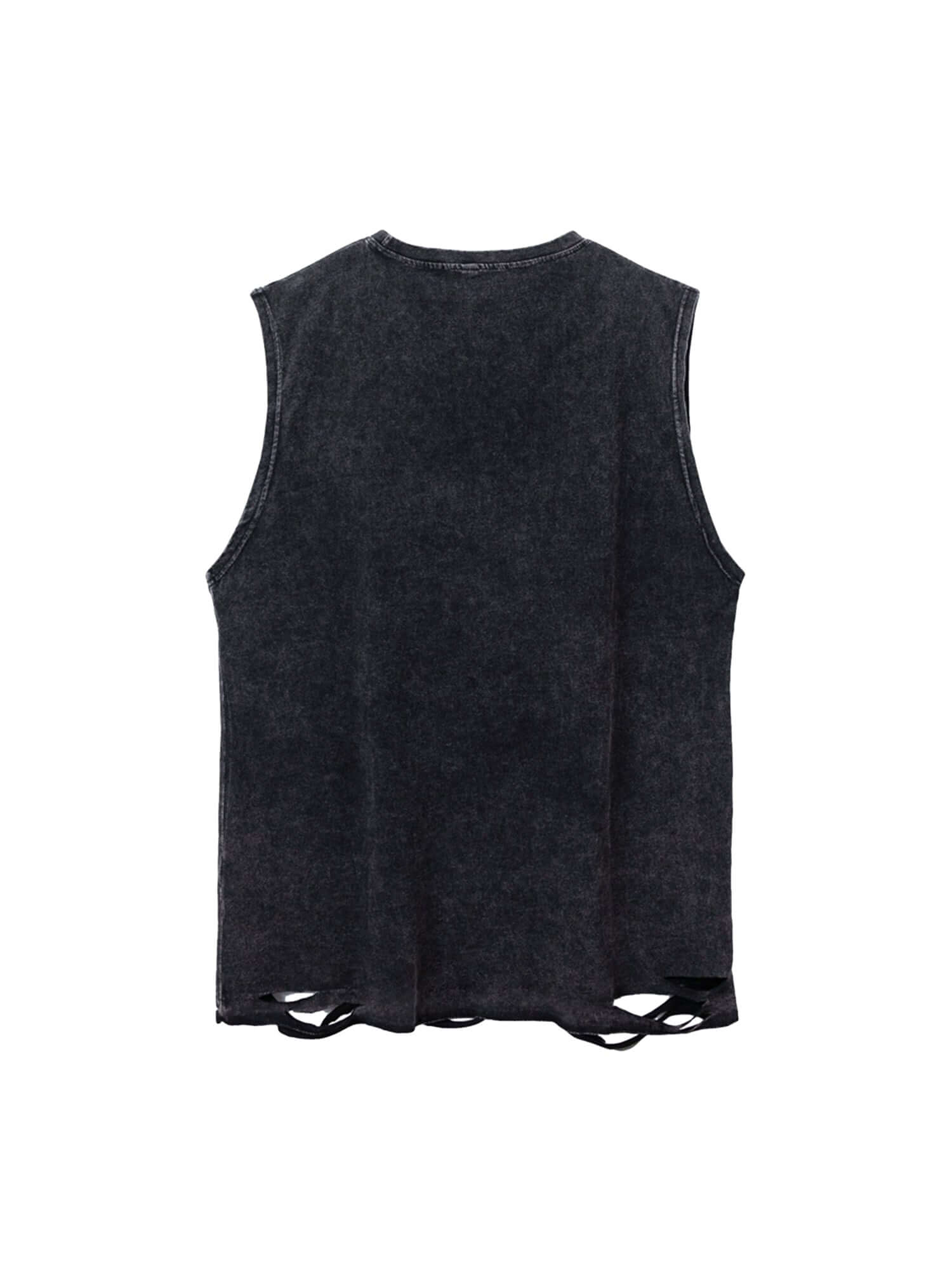 Add raw energy to your streetwear lineup with the Vintage Metallic Phantom Letter Distressed Washed Vest. Crafted from a soft and breathable cotton blend, this sleeveless vest features bold metallic-inspired graphic prints and distressed washed details fo