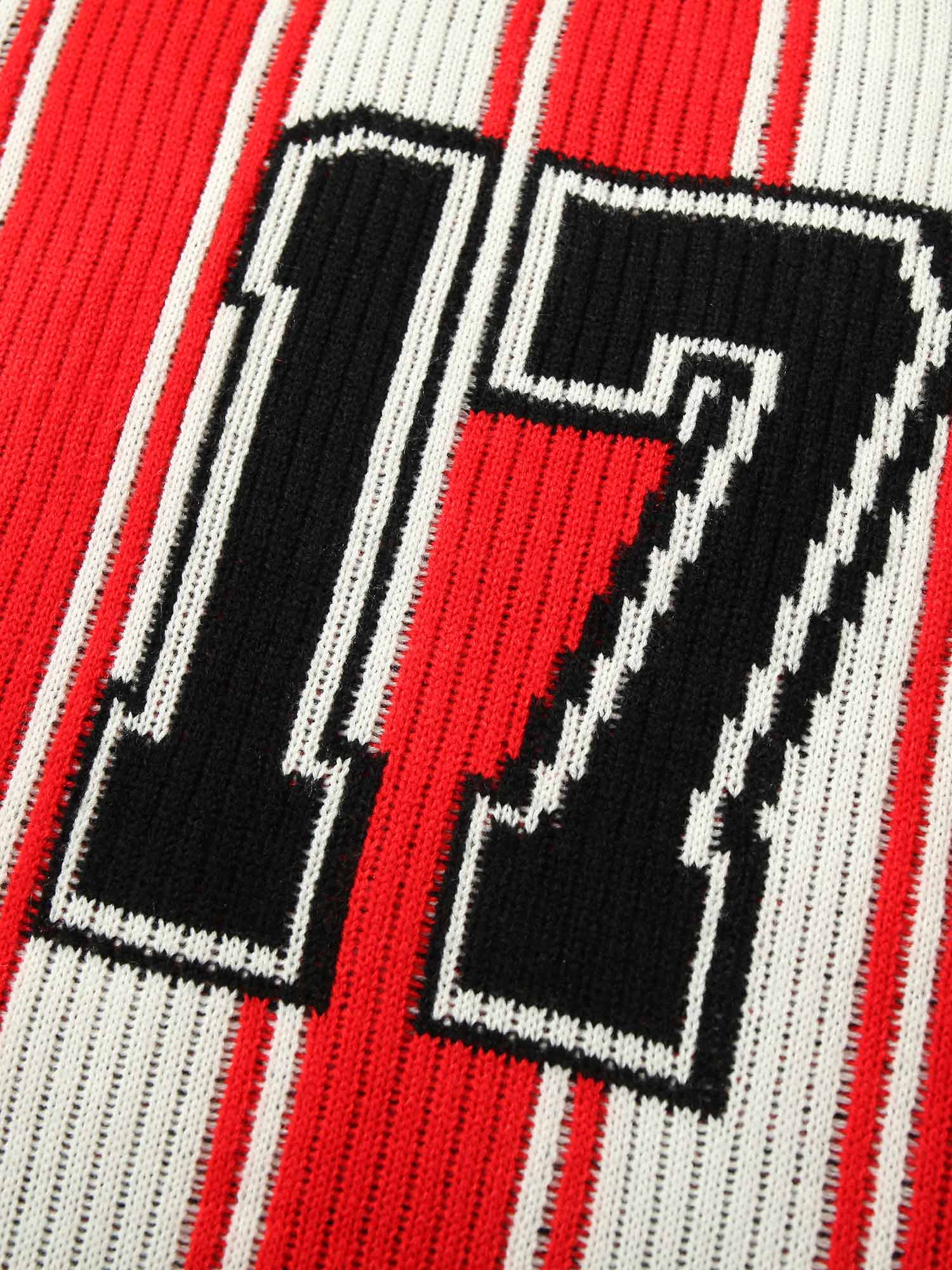 Bring retro energy to your wardrobe with the Vintage Striped Baseball Short Sleeved Knit Sweater. Featuring bold red and white stripes, a classic number 17 print, and contrasting ribbed details, this sporty top channels timeless athletic style. Made from