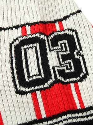 Bring retro energy to your wardrobe with the Vintage Striped Baseball Short Sleeved Knit Sweater. Featuring bold red and white stripes, a classic number 17 print, and contrasting ribbed details, this sporty top channels timeless athletic style. Made from