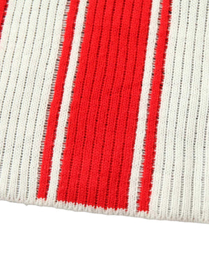 Bring retro energy to your wardrobe with the Vintage Striped Baseball Short Sleeved Knit Sweater. Featuring bold red and white stripes, a classic number 17 print, and contrasting ribbed details, this sporty top channels timeless athletic style. Made from