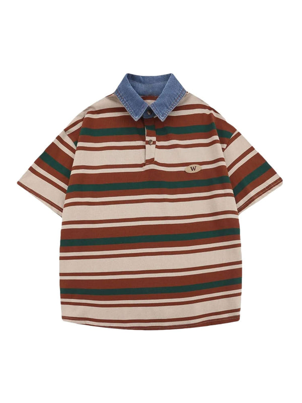 Keep it timeless with the Vintage Striped Polo Shirt — a perfect blend of comfort and classic style. Crafted from a breathable cotton blend, this short-sleeved polo features bold horizontal stripes, a clean button placket, and a contrast collar that adds