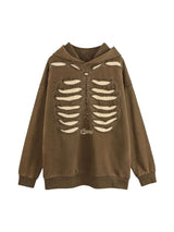 Make a bold statement with the Washed And Aged Hooded Sweatshirt — a cozy, oversized piece featuring a striking rib cage design. Crafted from a soft cotton blend, this hoodie blends comfort and attitude with its spooky, skeleton-inspired graphic. Perfect