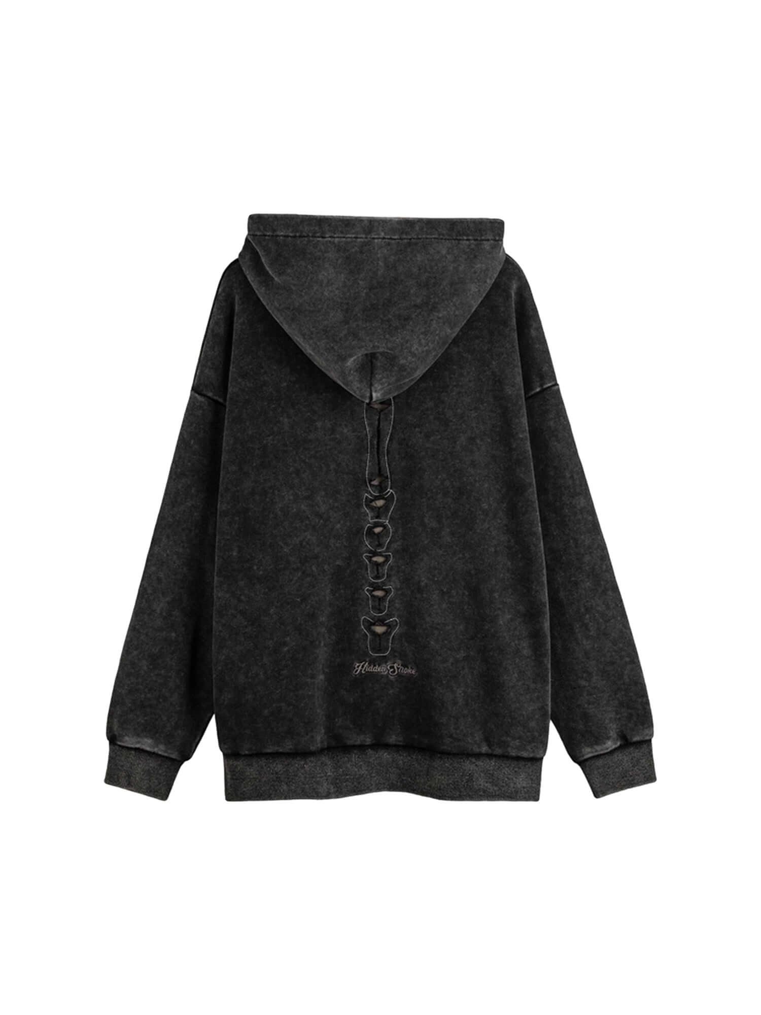 Make a bold statement with the Washed And Aged Hooded Sweatshirt — a cozy, oversized piece featuring a striking rib cage design. Crafted from a soft cotton blend, this hoodie blends comfort and attitude with its spooky, skeleton-inspired graphic. Perfect