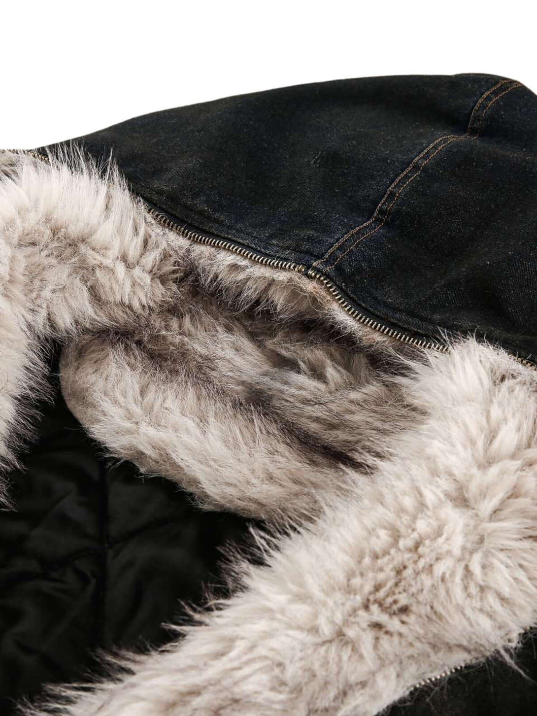 Stay warm and stylish with the Washed Denim Fur Hooded Jacket. Crafted from durable denim with ultra-soft faux fur lining, this jacket delivers both comfort and street-ready flair. Featuring a front zipper closure, ribbed cuffs and hem, and a zippered arm
