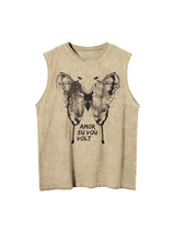 Add bold flair to your warm-weather wardrobe with the Washed Distressed Butterfly Print Vest. Made from a breathable cotton blend, this sleeveless vest features a washed finish and a striking lion graphic that adds power and personality to any casual outf