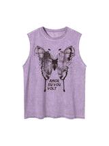 Add bold flair to your warm-weather wardrobe with the Washed Distressed Butterfly Print Vest. Made from a breathable cotton blend, this sleeveless vest features a washed finish and a striking lion graphic that adds power and personality to any casual outf