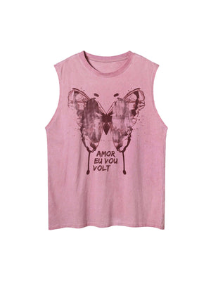 Add bold flair to your warm-weather wardrobe with the Washed Distressed Butterfly Print Vest. Made from a breathable cotton blend, this sleeveless vest features a washed finish and a striking lion graphic that adds power and personality to any casual outf