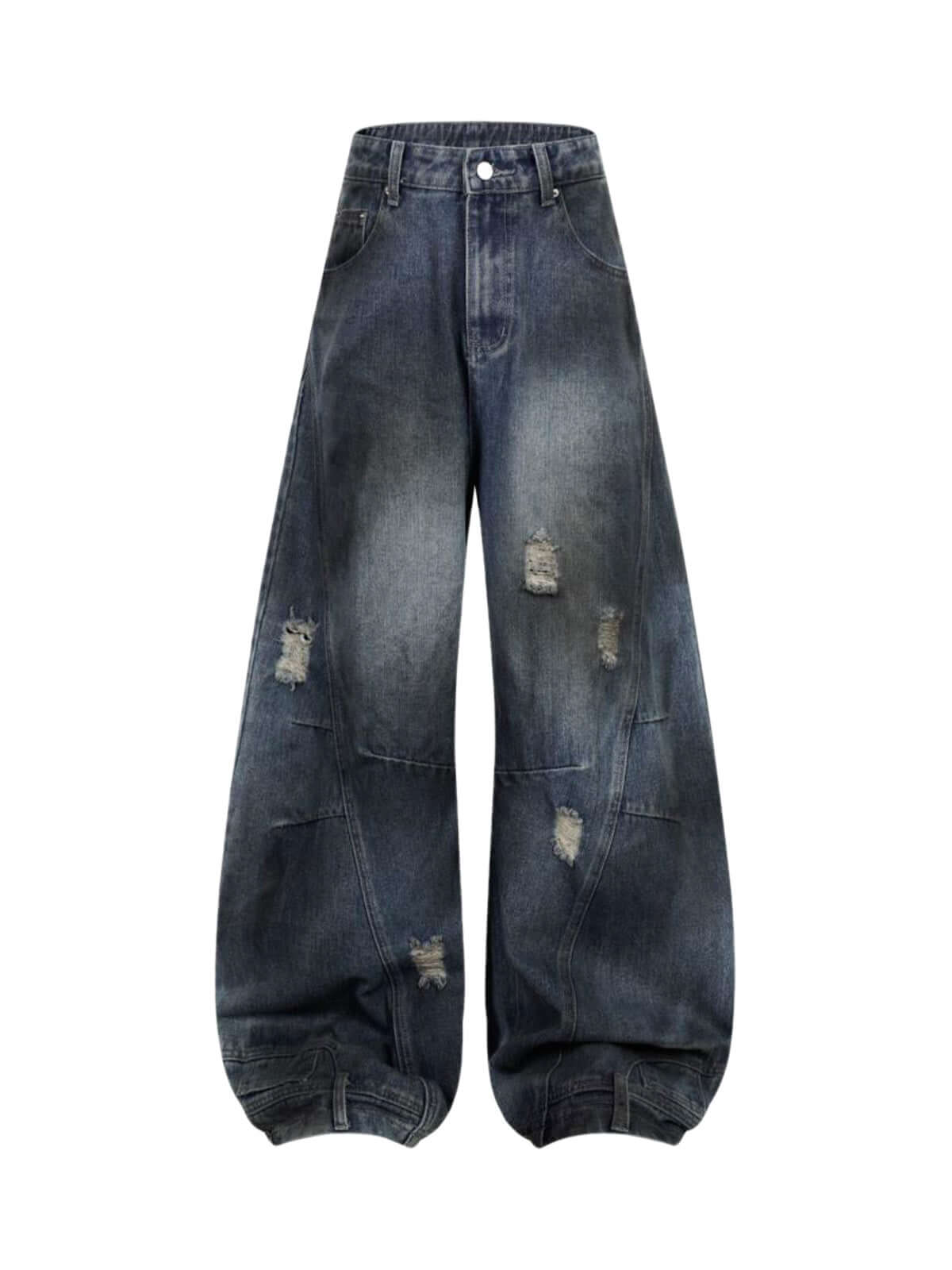 Add effortless edge to your look with the Washed Distressed Jeans. Made from durable denim, these wide-leg jeans feature distressed details for a bold, worn-in street style vibe. The elastic waistband ensures a comfortable, flexible fit — perfect for casu