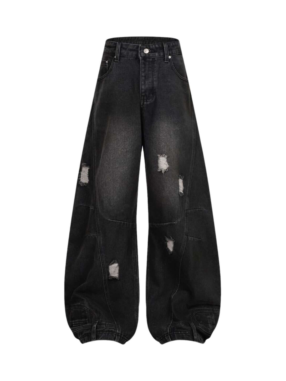 Add effortless edge to your look with the Washed Distressed Jeans. Made from durable denim, these wide-leg jeans feature distressed details for a bold, worn-in street style vibe. The elastic waistband ensures a comfortable, flexible fit — perfect for casu
