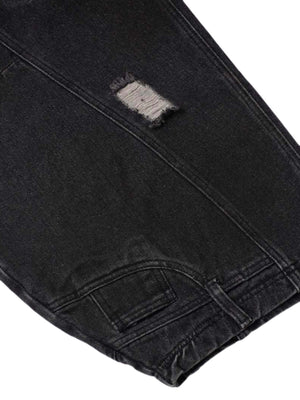 Add effortless edge to your look with the Washed Distressed Jeans. Made from durable denim, these wide-leg jeans feature distressed details for a bold, worn-in street style vibe. The elastic waistband ensures a comfortable, flexible fit — perfect for casu