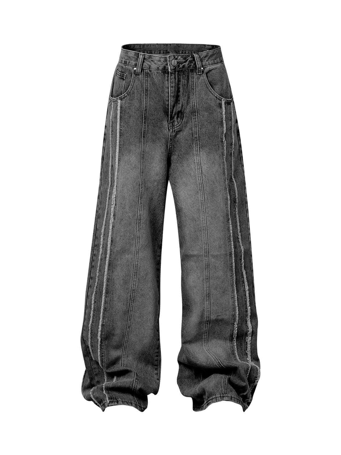 Upgrade your streetwear look with the Washed Distressed Raw Edge Baggy Jeans. Crafted from durable denim, these jeans feature a loose, relaxed fit with stylish side stripes and a raw edge finish for a bold, modern vibe. The elastic waistband ensures all-d