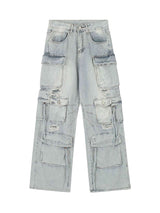 Blend function and fashion with the Washed Multi Pocket Work Cargo Jeans. Made from durable denim, these utility-inspired jeans feature a trendy distressed wash, a loose comfortable fit, and an adjustable waistband for a customizable feel. With multiple s