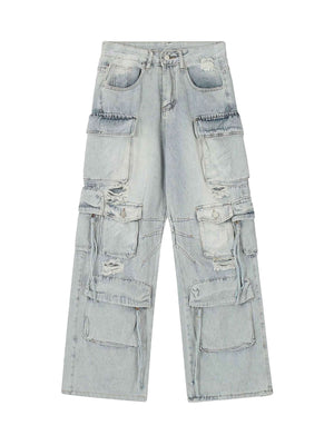 Blend function and fashion with the Washed Multi Pocket Work Cargo Jeans. Made from durable denim, these utility-inspired jeans feature a trendy distressed wash, a loose comfortable fit, and an adjustable waistband for a customizable feel. With multiple s